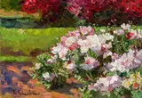 Therese Schachner, Flowers in the garden, oil on cardboard
