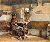 Woman (Muata Höck) spinning by Gottlieb Theodor Kempf von Hartenkampf, oil on panel, sold Jan 2014