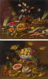 Still life with fruits, flowers and animals (a pair) by follower of Jan van Kessel the Younger, oil on copper, sold Jan 2014