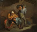 Interior scene with peasants by follower of Adriaen Jansz van Ostade, oil on canvas, sold Jan 2014