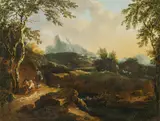 attributet to Willem de Heusch, Landscape with resting people, oil on canvas