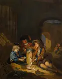 Three card players by follower of Adriaen van der Werff, oil on panel, offered Jan 2014