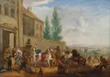 follower of Philips Wouwerman, Horse man in front of a country house, oil on canvas