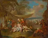 Company in a landscape by Louis Joseph Watteau, called Watteau de Lille , attributet to, oil on copper, offered Jan 2014