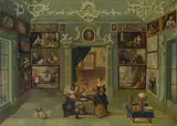 South German Master, A picture gallery with a couple making music, oil on canvas