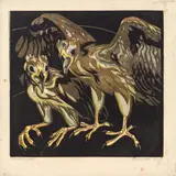 Eagles by Norbertine Bresslern-Roth, colour linocut, unframed, sold Jan 2014