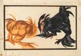 Cockfight by Norbertine Bresslern-Roth, colour linocut, unframed, sold Jan 2014