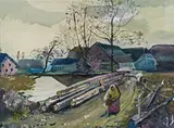 Oskar Laske, Beim Strohmüller, gouache on paper