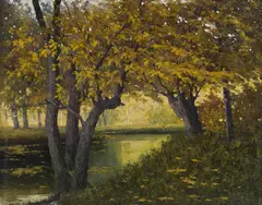 Walter Stoitzner, Autumn landscape, c. 1918, oil on board