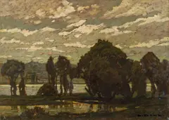 Ludwig Dill, Landscape along a river, oil on panal, unframed