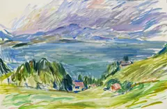 Lisl Engels, Attersee landscape, 1964, watercolour on paper, unframed