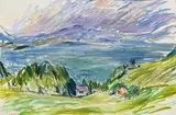 Lisl Engels, Attersee landscape, 1964, watercolour on paper, unframed