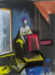 Josef Dobrowsky, In the studio, pastel on paper