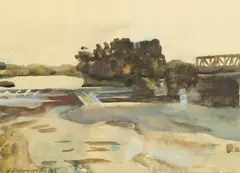 Landscape by Josef Dobrowsky, watercolour on paper, sold Jan 2014
