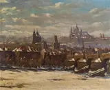 Stanislav Feikl, Wintery scene of Prague, oil on canvas