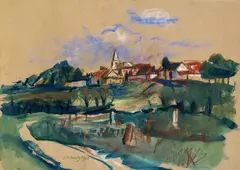 Village by Josef Dobrowsky, 1932, pastel, watercolour on paper, sold Jan 2014