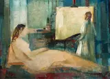 Georg Mayer-Marton, Painter and model, 1950, oil on board
