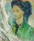 Viktor Tischler, Portrait of a lady, tempera, mixed media on cardboard