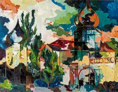 Oskar Matulla, Schloß Rannersdorf, 1951, oil on jute