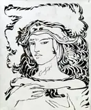 Ernst Fuchs, Portrait, Indian ink on paraffin paper, unframed