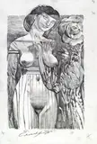 Ernst Fuchs, Nude with flower, pencil on paraffin paper, unframed