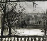 Klaus Fußmann, Landscape and balustrade, 1976, mixed technique on paper