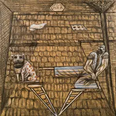 Wolfgang Herzig, Roman  beggar, mixed technique