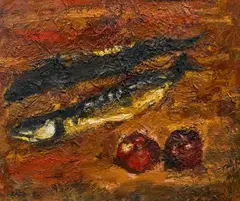 Helmuth Gräff, Still life with fishes, 1986, oil on hardboard