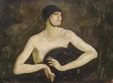 Alfons Walde, Seated woman with hat and necklace, c. 1920-25, mixed media on paper