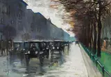 Lesser Ury, Unter den Linden" with cabs in the rain, pastell on cardboard