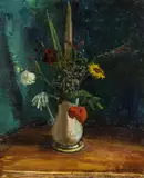 Sergius Pauser, Flowers in a white jug (II), oil on canvas