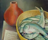 Viktor Planckh, Still life with fish, 1928, oil on canvas