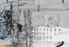 Draft by Bruno Gironcoli, mixed media on paper, sold Nov 2013