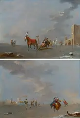 Norbert Joseph Karl Grund, Ice Skaters" & "Sleigh Ride" (a pair), oil on panel