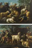 called Rosa Da Tivoli Philipp Peter Roos, Shepherd with goats, sheep, a cow and a dog, oil on canvas