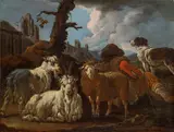 called Rosa Da Tivoli Philipp Peter Roos, Shepherd with goats, sheep and a dog, oil on canvas