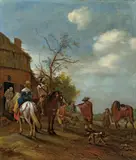 Carel van Falens, Resting Horsemen, oil on canvas