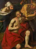 attributet to Matthys Voet, The Mocking of Job, oil on canvas