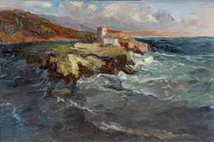Lea von Littrow, Coastal Landscape near Abbazia, oil on canvas laid down on cardboard