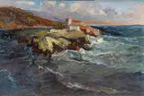 Lea von Littrow, Coastal Landscape near Abbazia, oil on canvas laid down on cardboard