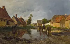 Eugen Jettel, Road in a village, 1879, oil on panel
