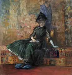Josef Engelhart, Elegant Lady sitting on a sofa, 1891, gouache on cardboard