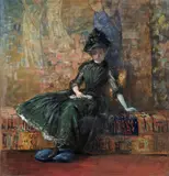 Josef Engelhart, Elegant Lady sitting on a sofa