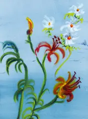 Orchids by Soshana Afroyim, mixed media on paper, offered Oct 2013