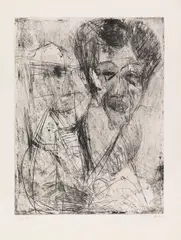Ernst Ludwig Kirchner, Selbstbildnis (zeichnend), 1916, Etching with surface etching