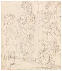 Friedrich Wilhelm Schadow, Die Klage Jakobs um Joseph (Freskoentwurf für die Casa Bartholdy in Rom), 1816, Pen and ink drawing