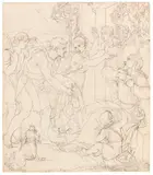 Friedrich Wilhelm Schadow, Die Klage Jakobs um Joseph (Freskoentwurf für die Casa Bartholdy in Rom), 1816, Pen and ink drawing