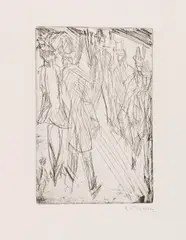 Ernst Ludwig Kirchner, Straßenszene mit Hündchen - Die Vorübergehenden, 1914, Etching with plate tone