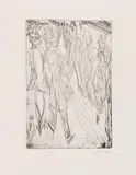 Ernst Ludwig Kirchner, Straßenszene mit Hündchen - Die Vorübergehenden, 1914, Etching with plate tone