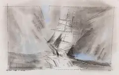 Lyonel Feininger, Brigg in Dünung, 1933, Watercolor and Indian ink drawing